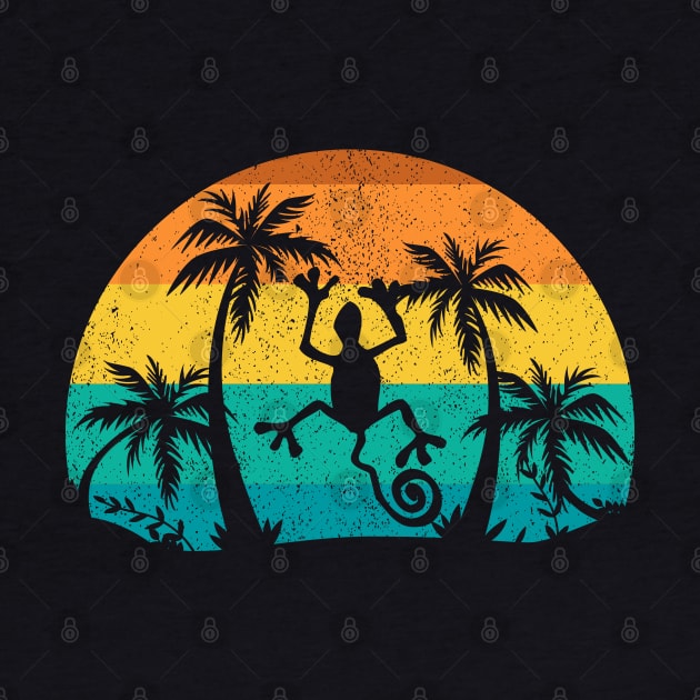 Lizard Palm Trees Beach Art, Vintage Lizard Retro Design by hugandmug